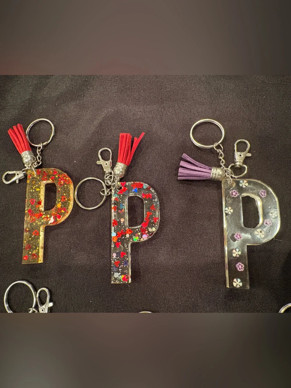 Glitter Initial 'P' Keychain Charms - Assorted Colors